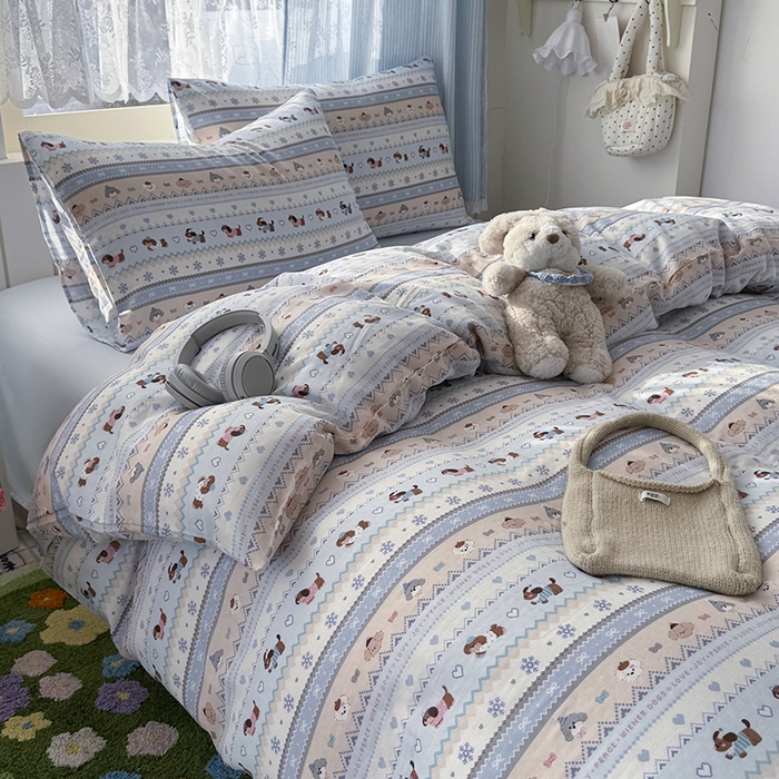 91家纺网 家纺一手货源 找家纺 爱思佳 2026新款全棉纯棉双层纱基款系列四件套 雪花狗