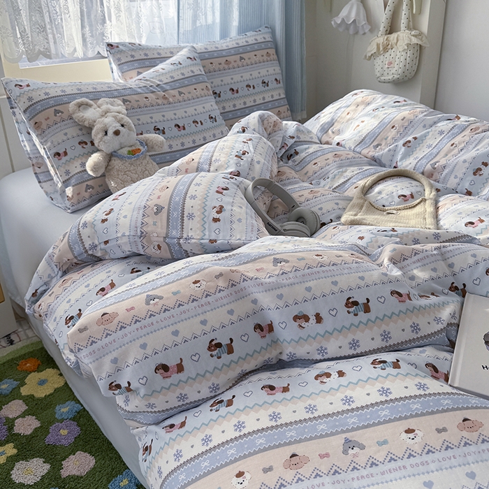 91家纺网 家纺一手货源 找家纺 爱思佳 2026新款全棉纯棉双层纱基款系列四件套 雪花狗