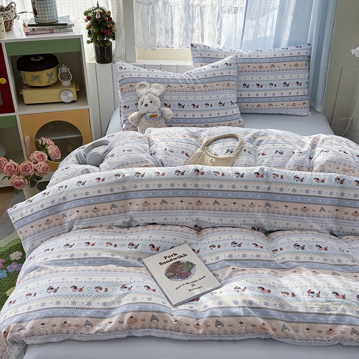 91家纺网 家纺一手货源 找家纺 爱思佳 2026新款全棉纯棉双层纱基款系列四件套 雪花狗