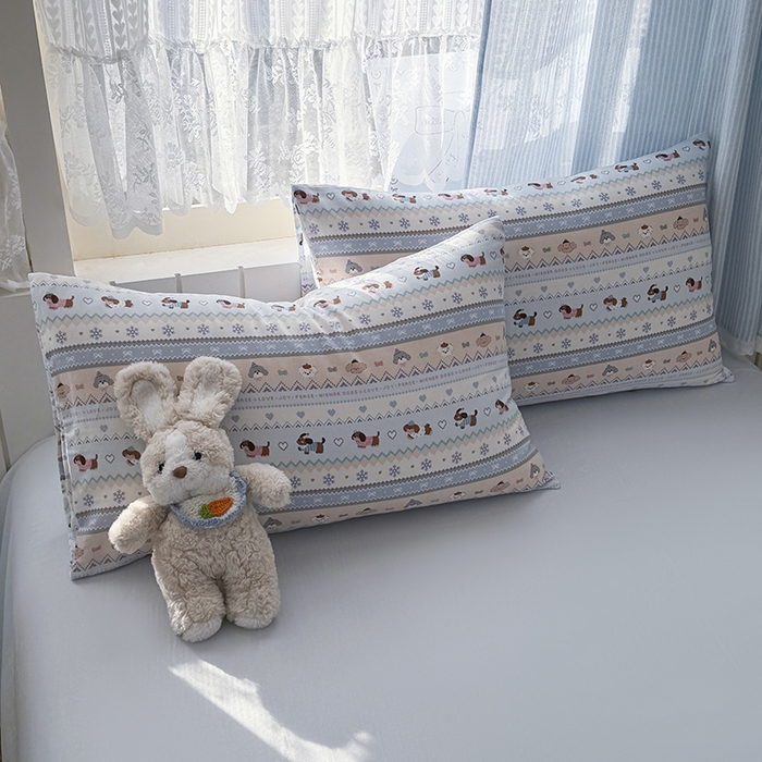 91家纺网 家纺一手货源 找家纺 爱思佳 2026新款全棉纯棉双层纱基款系列四件套 雪花狗