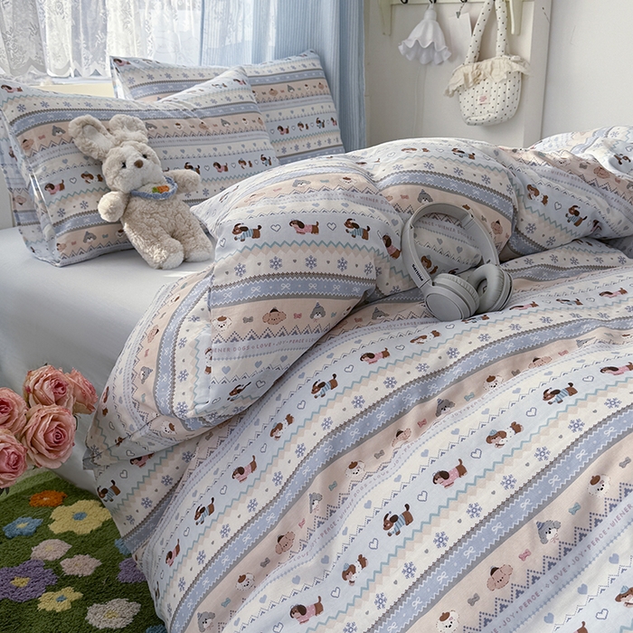 91家纺网 家纺一手货源 找家纺 爱思佳 2026新款全棉纯棉双层纱基款系列四件套 雪花狗