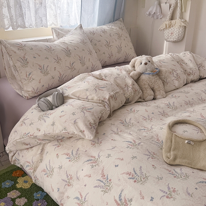 91家纺网 家纺一手货源 找家纺 爱思佳 2026新款全棉纯棉双层纱基款系列四件套 薰衣草