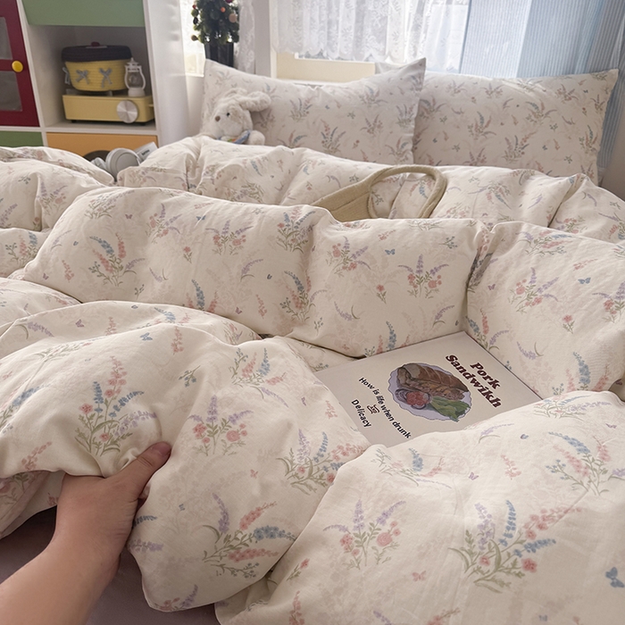 91家纺网 家纺一手货源 找家纺 爱思佳 2026新款全棉纯棉双层纱基款系列四件套 薰衣草