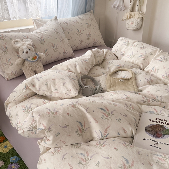 91家纺网 家纺一手货源 找家纺 爱思佳 2026新款全棉纯棉双层纱基款系列四件套 薰衣草