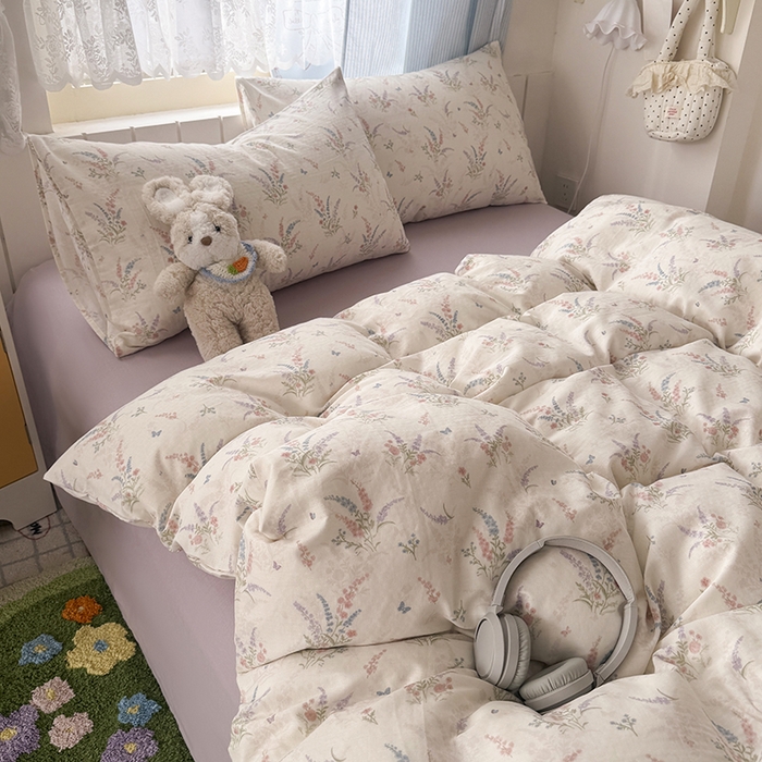 91家纺网 家纺一手货源 找家纺 爱思佳 2026新款全棉纯棉双层纱基款系列四件套 薰衣草