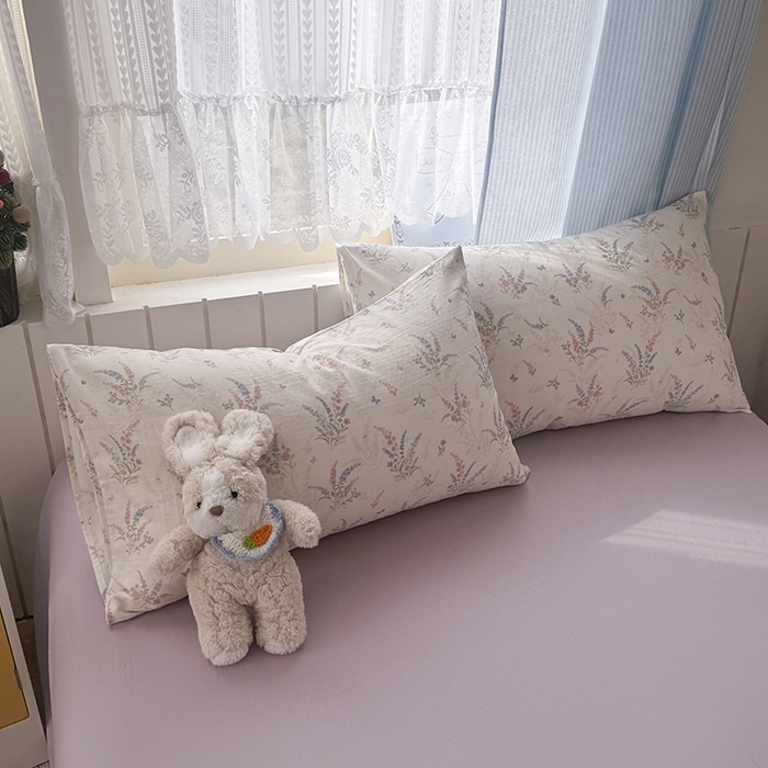 91家纺网 家纺一手货源 找家纺 爱思佳 2026新款全棉纯棉双层纱基款系列四件套 薰衣草