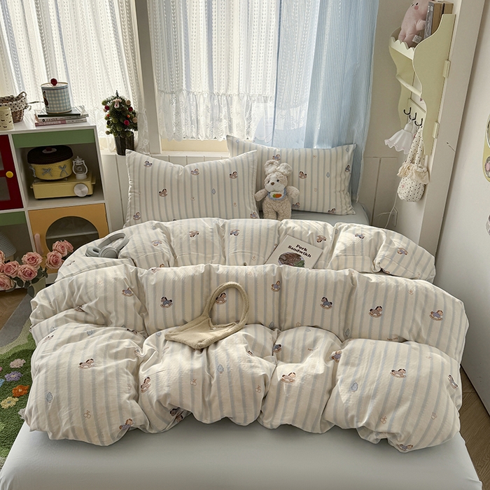 91家纺网 家纺一手货源 找家纺 爱思佳 2026新款全棉纯棉双层纱基款系列四件套 摇摇马