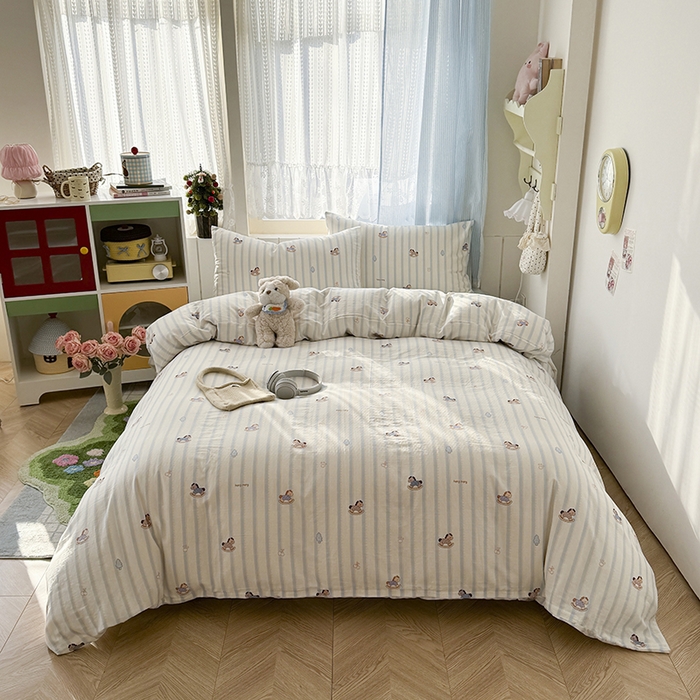 91家纺网 家纺一手货源 找家纺 爱思佳 2026新款全棉纯棉双层纱基款系列四件套 摇摇马