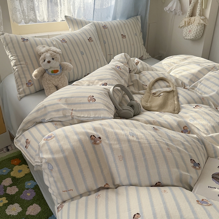 91家纺网 家纺一手货源 找家纺 爱思佳 2026新款全棉纯棉双层纱基款系列四件套 摇摇马