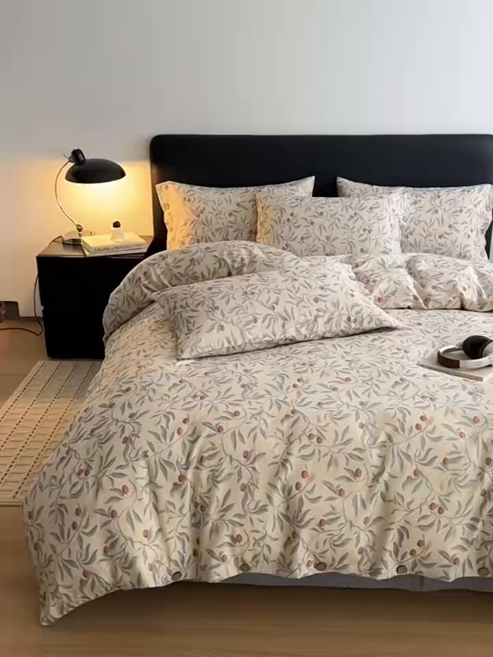 91家纺网 家纺一手货源 找家纺 （总）女子家纺 2026新款棉麻纽扣款四件套