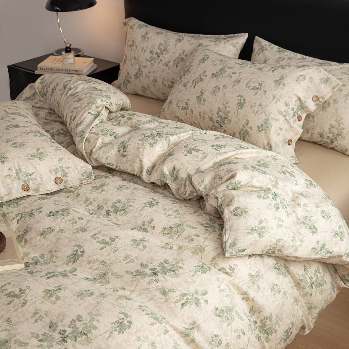 女子家纺 2026新款棉麻纽扣款四件套 青藤蔓叶