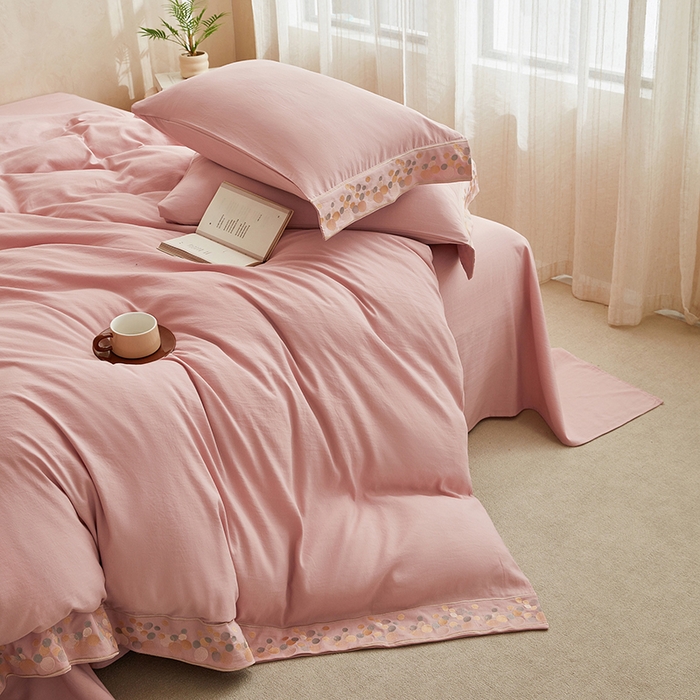 91家纺网 家纺一手货源 找家纺 库里梦家纺 2026新款A类棉麻绣花四件套-都市 都市-粉