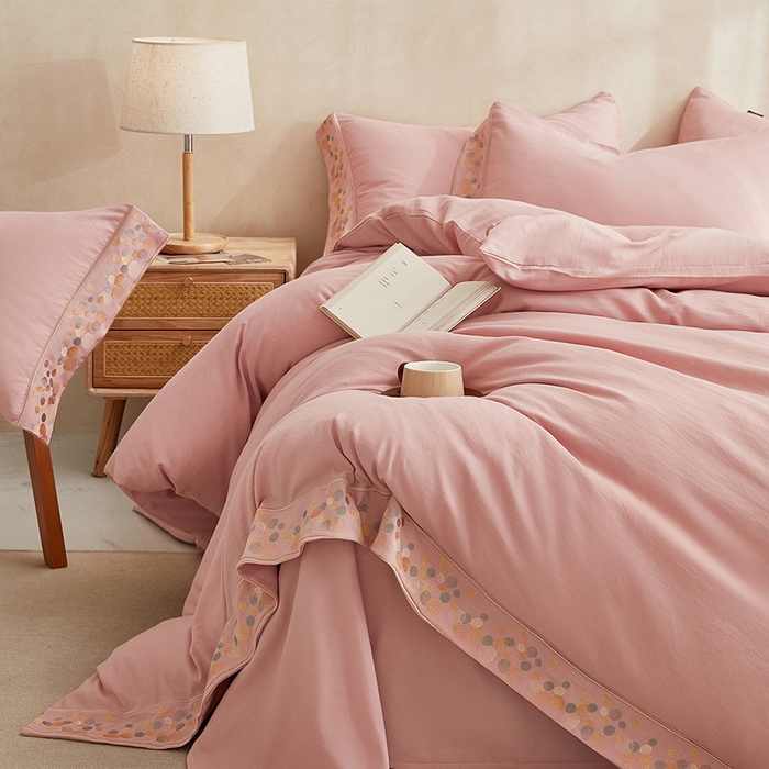 91家纺网 家纺一手货源 找家纺 库里梦家纺 2026新款A类棉麻绣花四件套-都市 都市-粉