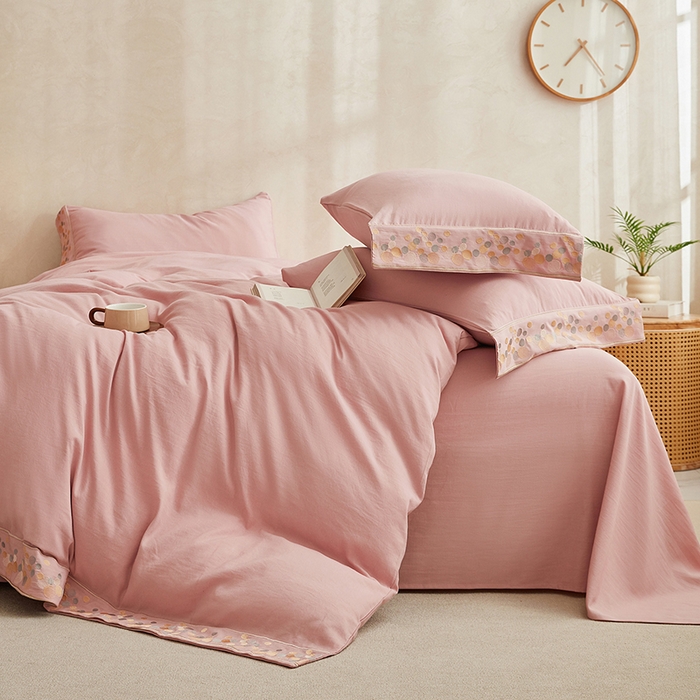 91家纺网 家纺一手货源 找家纺 库里梦家纺 2026新款A类棉麻绣花四件套-都市 都市-粉