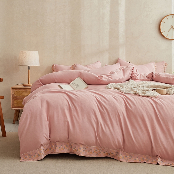 91家纺网 家纺一手货源 找家纺 库里梦家纺 2026新款A类棉麻绣花四件套-都市 都市-粉