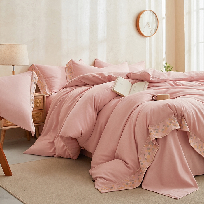 91家纺网 家纺一手货源 找家纺 库里梦家纺 2026新款A类棉麻绣花四件套-都市 都市-粉