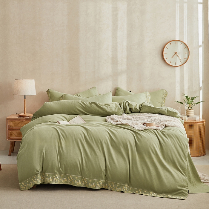 库里梦家纺 2026新款A类棉麻绣花四件套-都市 都市-绿