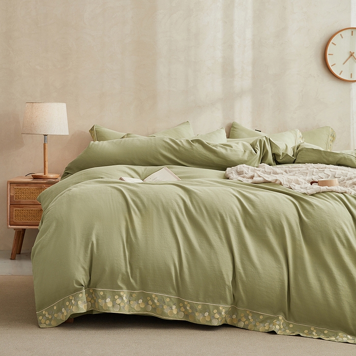 91家纺网 家纺一手货源 找家纺 库里梦家纺 2026新款A类棉麻绣花四件套-都市 都市-绿