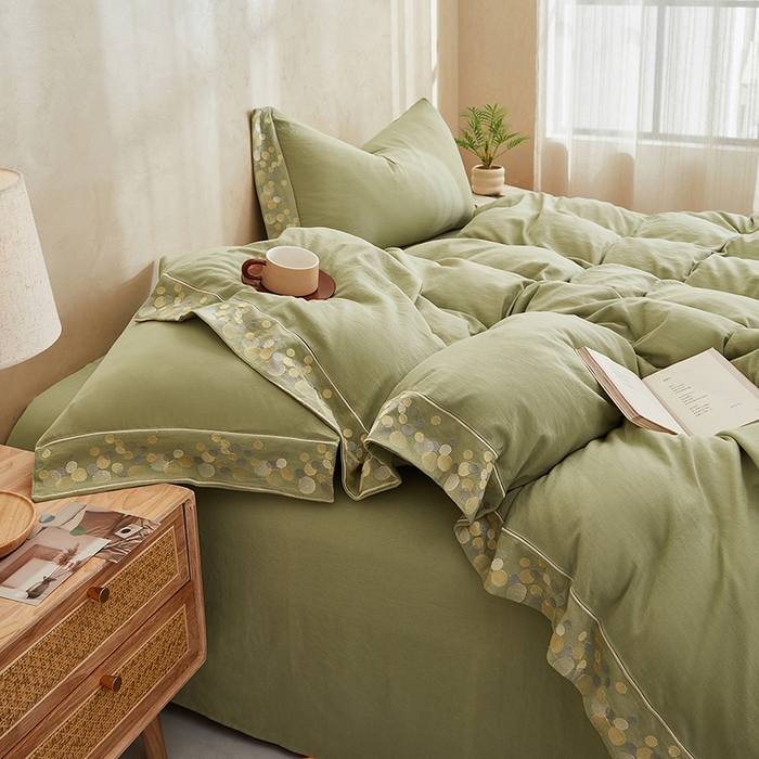 91家纺网 家纺一手货源 找家纺 库里梦家纺 2026新款A类棉麻绣花四件套-都市 都市-绿