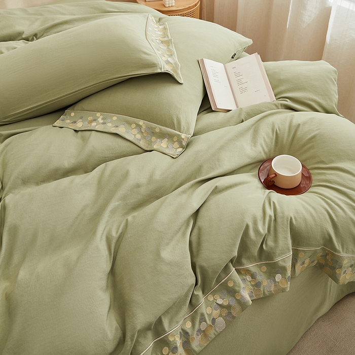 91家纺网 家纺一手货源 找家纺 库里梦家纺 2026新款A类棉麻绣花四件套-都市 都市-绿