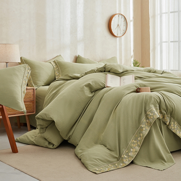 91家纺网 家纺一手货源 找家纺 库里梦家纺 2026新款A类棉麻绣花四件套-都市 都市-绿