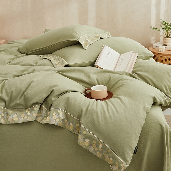 91家纺网 家纺一手货源 找家纺 库里梦家纺 2026新款A类棉麻绣花四件套-都市 都市-绿