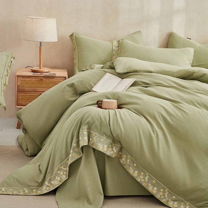 91家纺网 家纺一手货源 找家纺 库里梦家纺 2026新款A类棉麻绣花四件套-都市 都市-绿