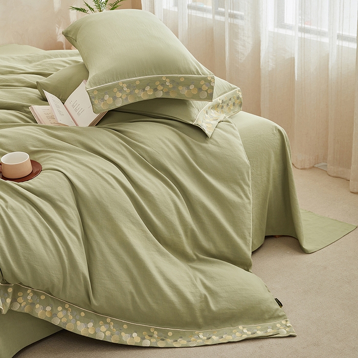 91家纺网 家纺一手货源 找家纺 库里梦家纺 2026新款A类棉麻绣花四件套-都市 都市-绿