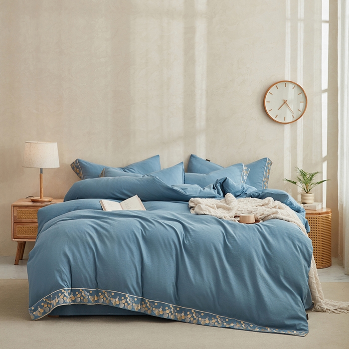 库里梦家纺 2026新款A类棉麻绣花四件套-都市 都市-蓝