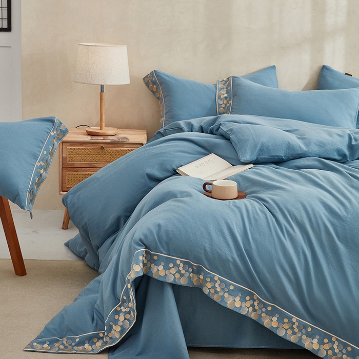 91家纺网 家纺一手货源 找家纺 库里梦家纺 2026新款A类棉麻绣花四件套-都市 都市-蓝