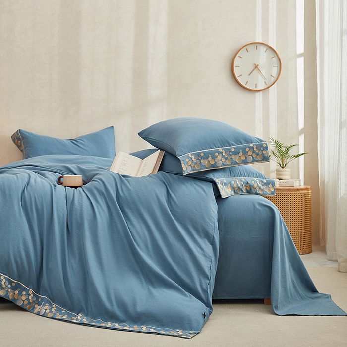 91家纺网 家纺一手货源 找家纺 库里梦家纺 2026新款A类棉麻绣花四件套-都市 都市-蓝