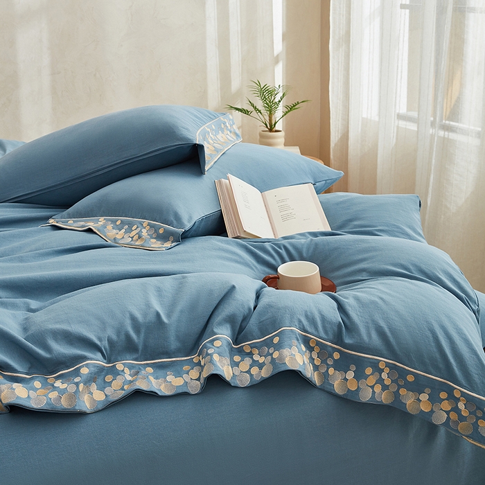 91家纺网 家纺一手货源 找家纺 库里梦家纺 2026新款A类棉麻绣花四件套-都市 都市-蓝