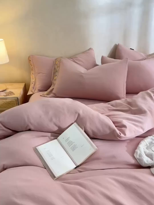 91家纺网 家纺一手货源 找家纺 库里梦家纺 2026新款A类棉麻绣花四件套-都市 都市-粉