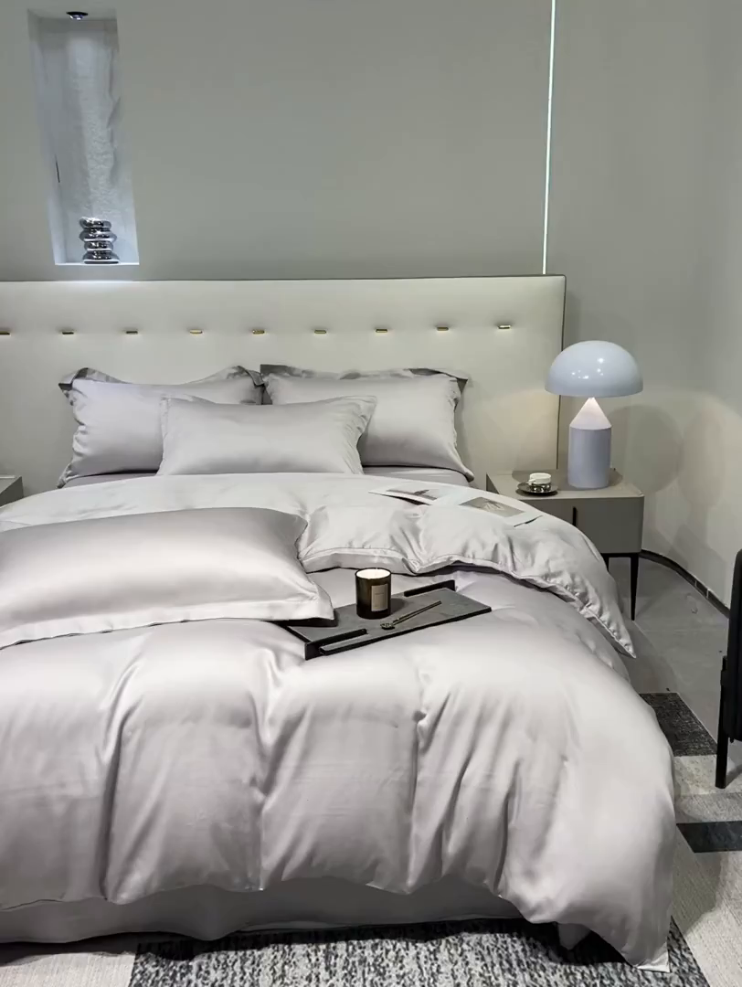 91家纺网 家纺一手货源 找家纺 涵宸家纺 2026新款兰精3M天丝纯色四件套 大地灰