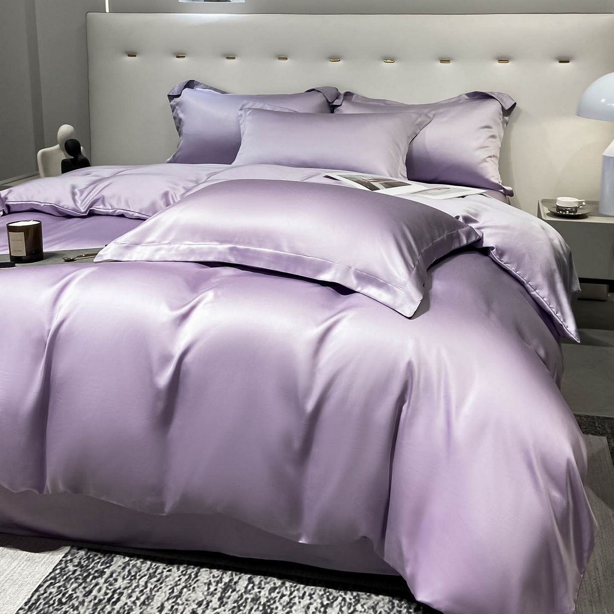 91家纺网 家纺一手货源 找家纺 涵宸家纺 2026新款兰精3M天丝纯色四件套 淡雅紫