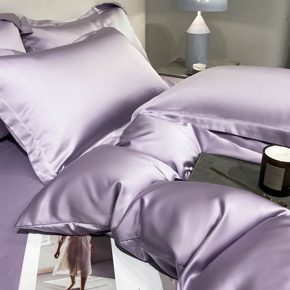 91家纺网 家纺一手货源 找家纺 涵宸家纺 2026新款兰精3M天丝纯色四件套 淡雅紫