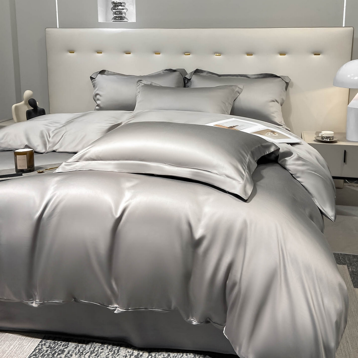 91家纺网 家纺一手货源 找家纺 涵宸家纺 2026新款兰精3M天丝纯色四件套 都市灰