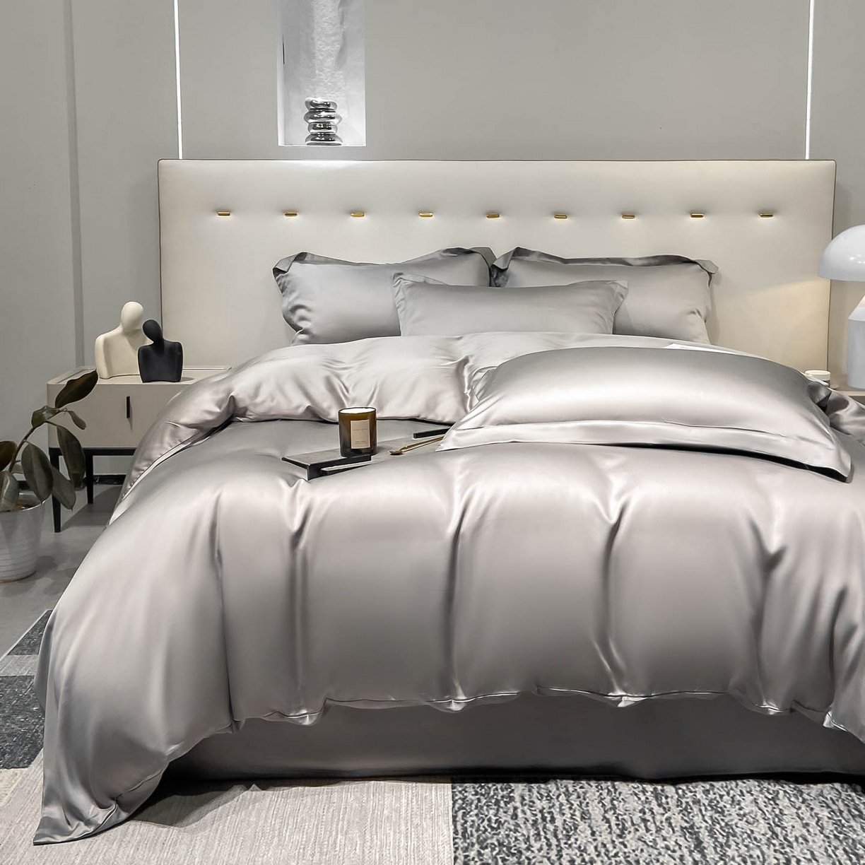 91家纺网 家纺一手货源 找家纺 涵宸家纺 2026新款兰精3M天丝纯色四件套 都市灰