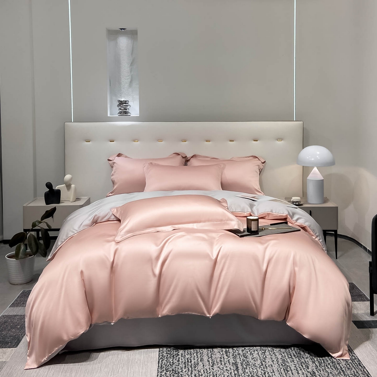 涵宸家纺 2026新款兰精3M天丝纯色四件套 蜜桃粉+大地灰