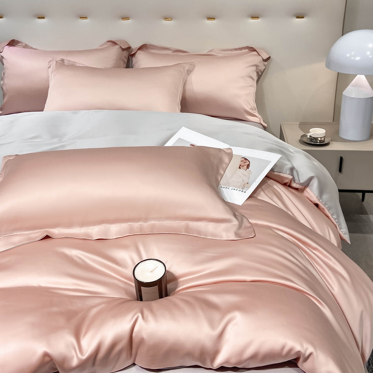 91家纺网 家纺一手货源 找家纺 涵宸家纺 2026新款兰精3M天丝纯色四件套 蜜桃粉+大地灰