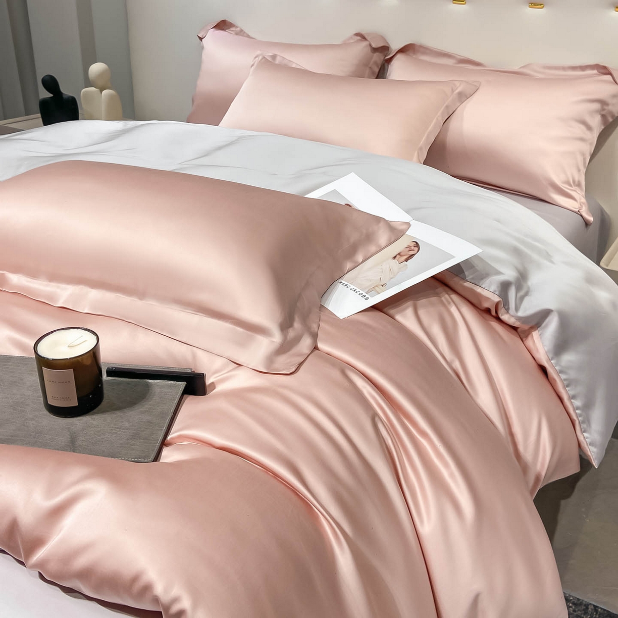 91家纺网 家纺一手货源 找家纺 涵宸家纺 2026新款兰精3M天丝纯色四件套 蜜桃粉+大地灰