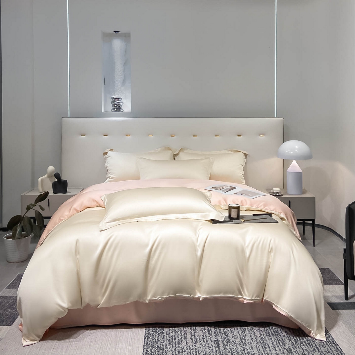 涵宸家纺 2026新款兰精3M天丝纯色四件套 奶昔+蜜桃粉