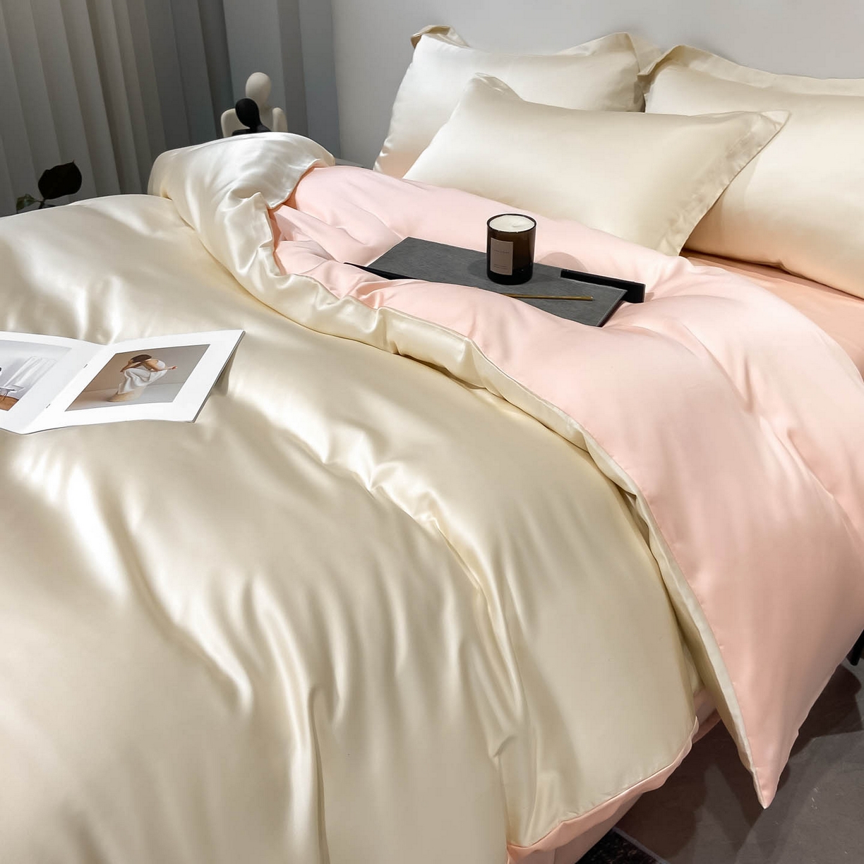 91家纺网 家纺一手货源 找家纺 涵宸家纺 2026新款兰精3M天丝纯色四件套 奶昔+蜜桃粉