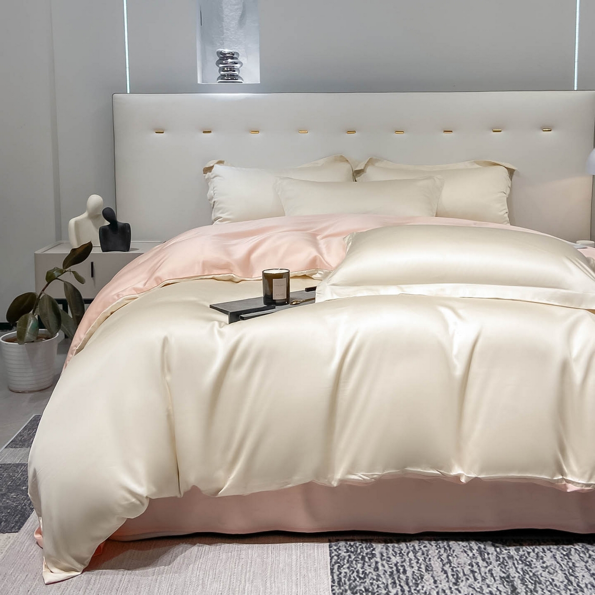 91家纺网 家纺一手货源 找家纺 涵宸家纺 2026新款兰精3M天丝纯色四件套 奶昔+蜜桃粉