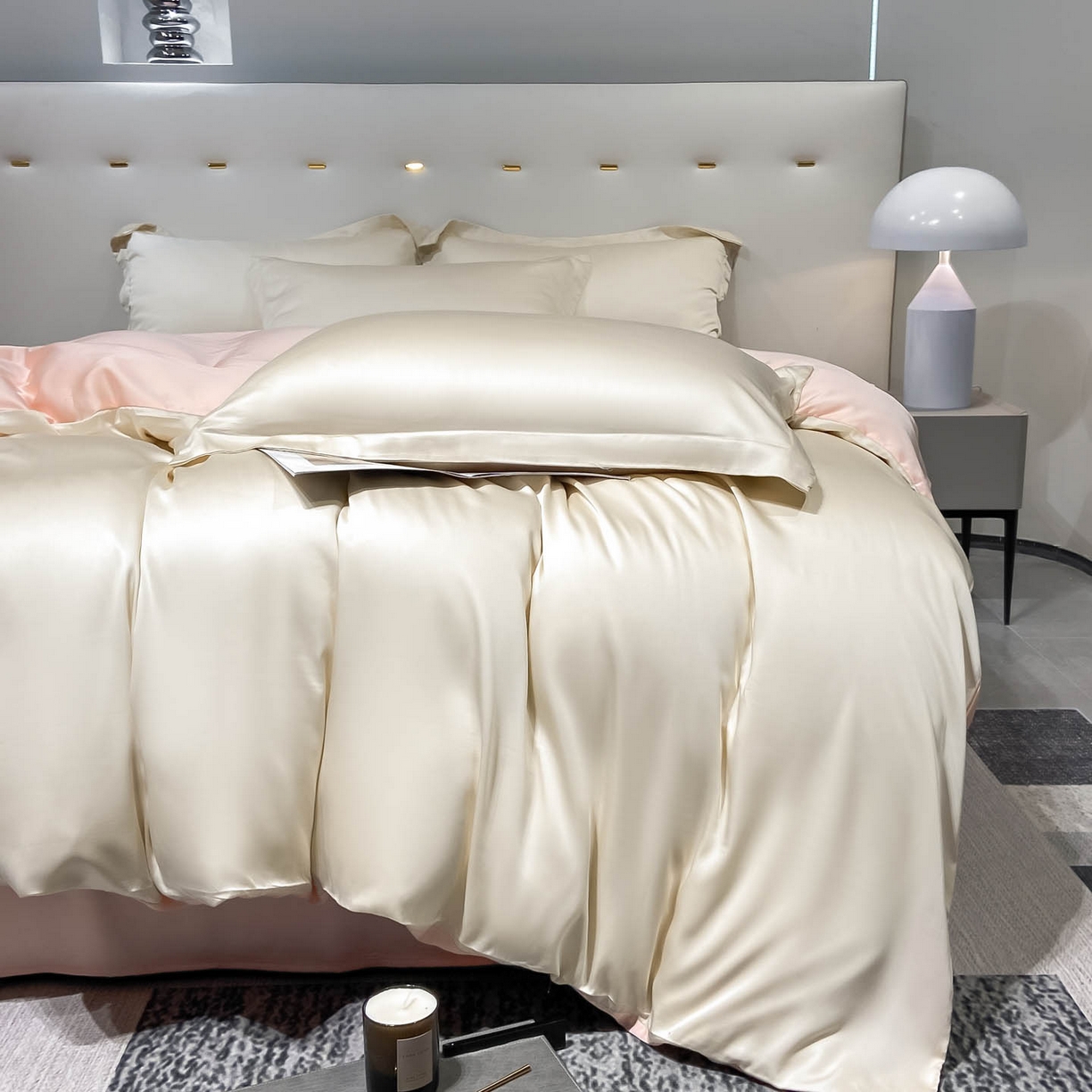 91家纺网 家纺一手货源 找家纺 涵宸家纺 2026新款兰精3M天丝纯色四件套 奶昔+蜜桃粉