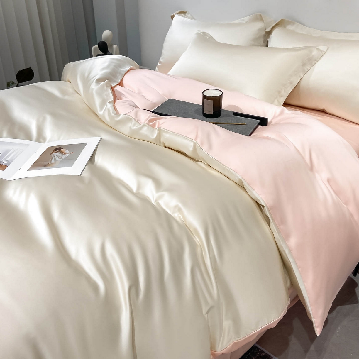 91家纺网 家纺一手货源 找家纺 涵宸家纺 2026新款兰精3M天丝纯色四件套 奶昔+蜜桃粉