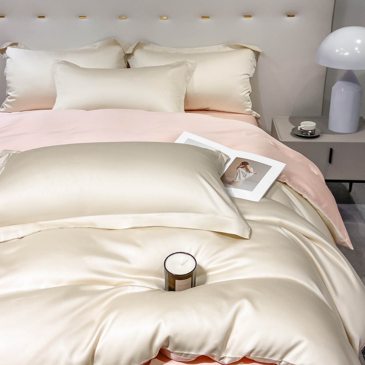 91家纺网 家纺一手货源 找家纺 涵宸家纺 2026新款兰精3M天丝纯色四件套 奶昔+蜜桃粉