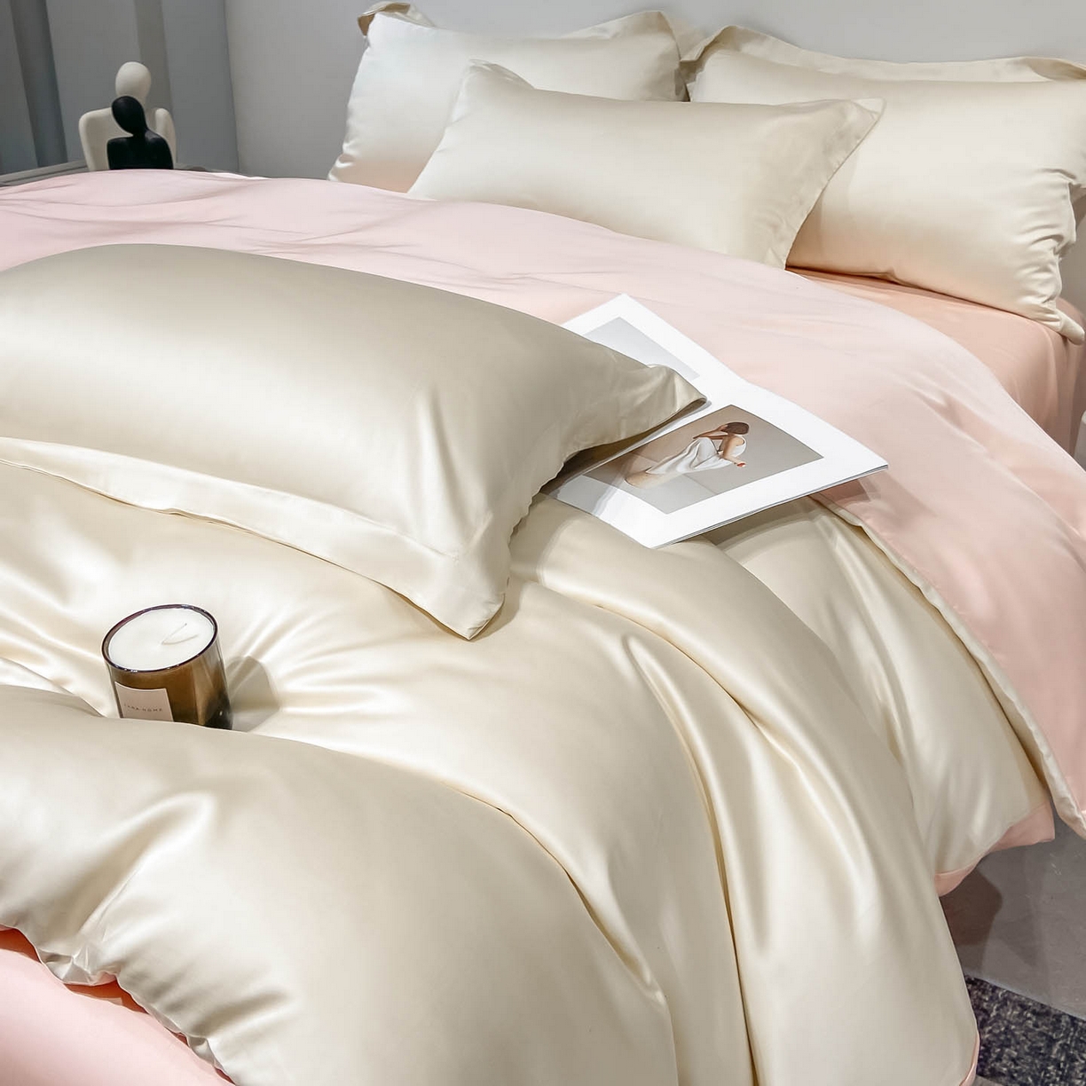 91家纺网 家纺一手货源 找家纺 涵宸家纺 2026新款兰精3M天丝纯色四件套 奶昔+蜜桃粉