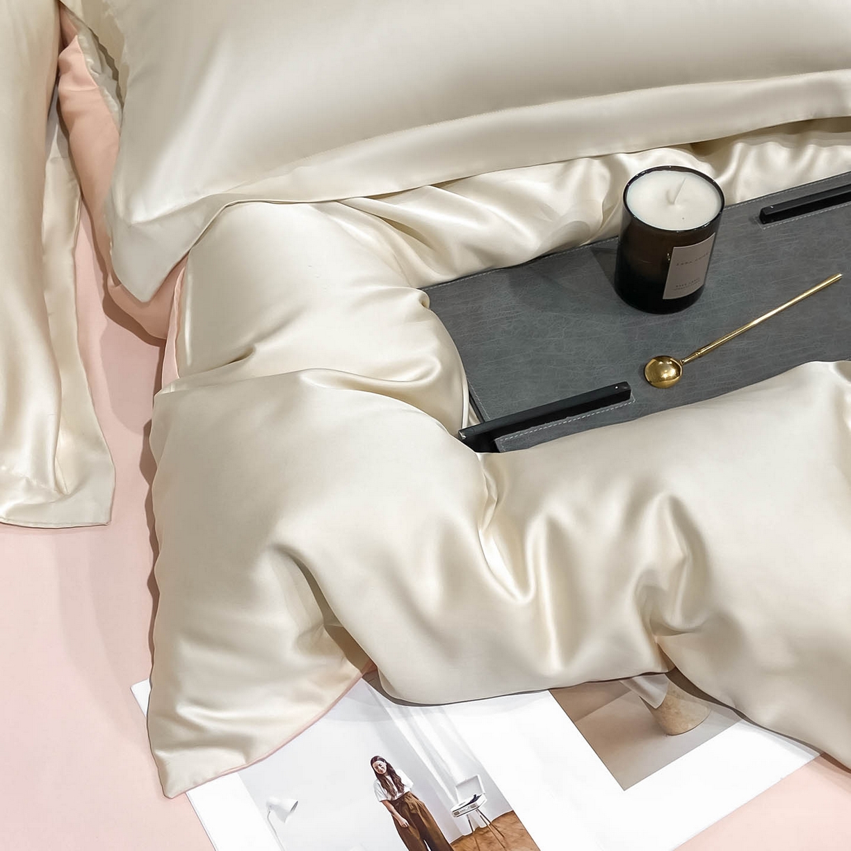 91家纺网 家纺一手货源 找家纺 涵宸家纺 2026新款兰精3M天丝纯色四件套 奶昔+蜜桃粉