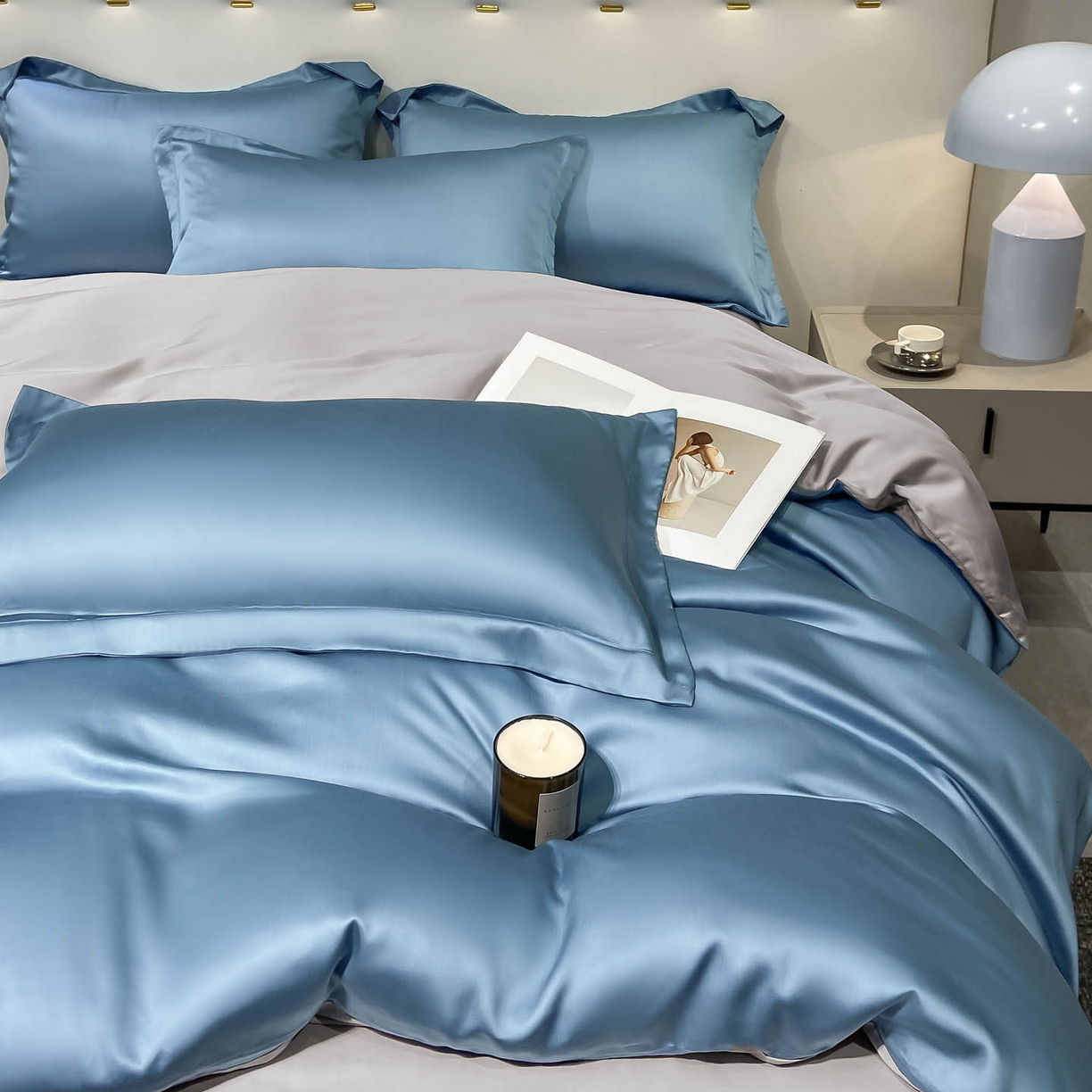 91家纺网 家纺一手货源 找家纺 涵宸家纺 2026新款兰精3M天丝纯色四件套 深海蓝+大地灰